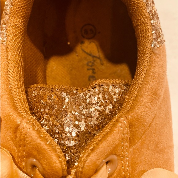 FOREVER Glitter Rust & Gold Suede Tennis Shoes with Ribbon laces. - Picture 11 of 14